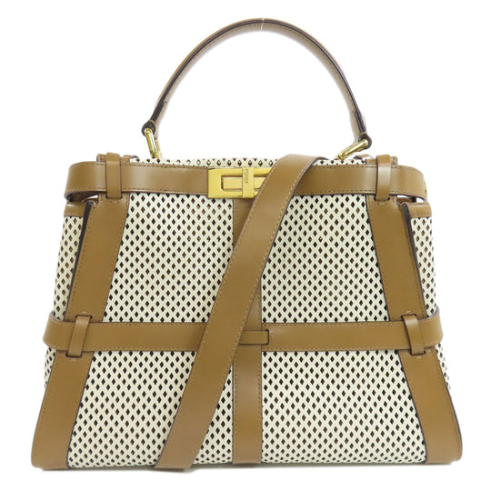 FENDI Handbag Calfskin Brown Peekaboo Punching 2WAY Women Used Authentic