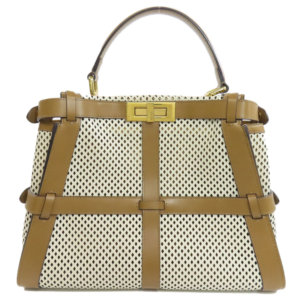 FENDI Handbag Calfskin Brown Peekaboo Punching 2WAY Women Used Authentic