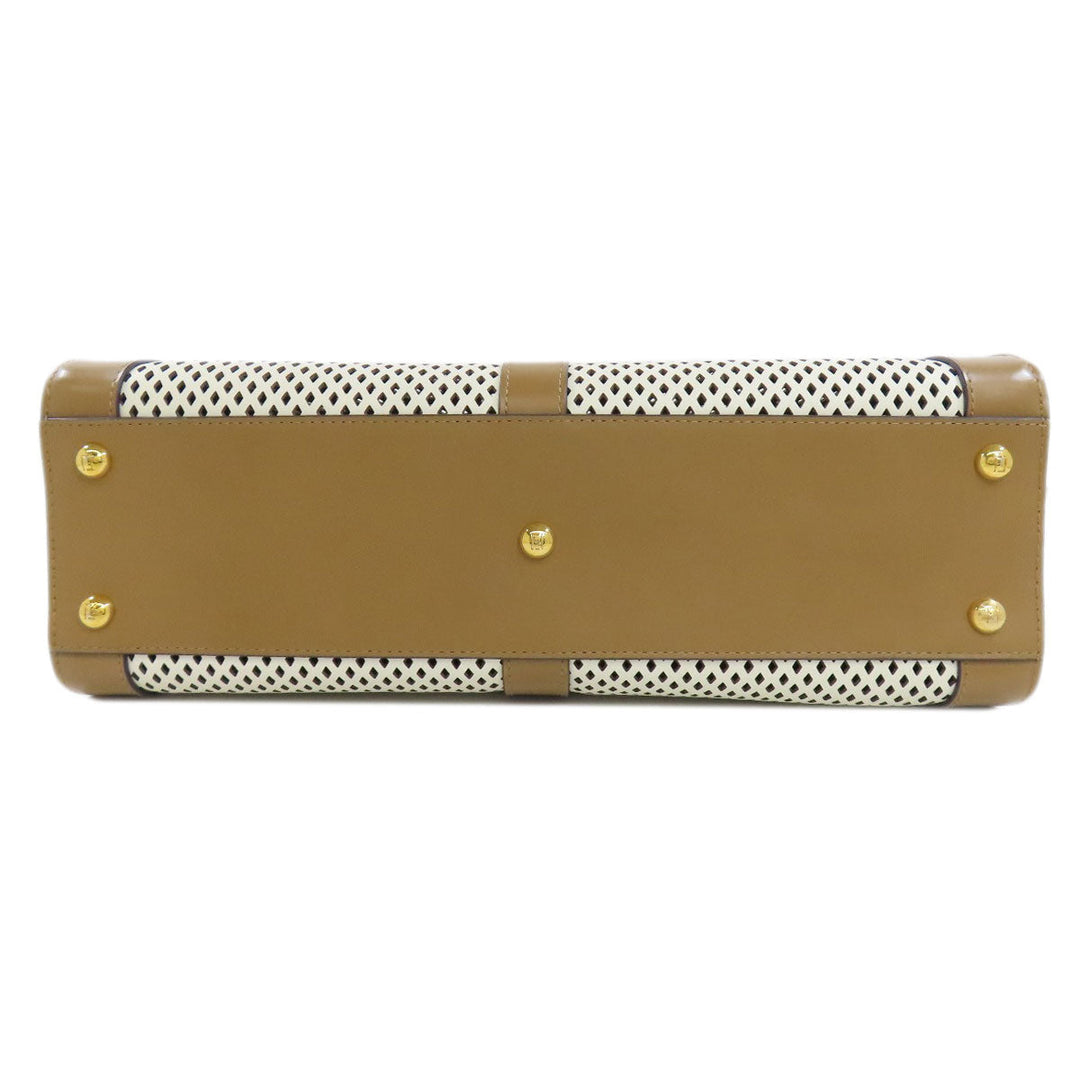 FENDI Handbag Calfskin Brown Peekaboo Punching 2WAY Women Used Authentic