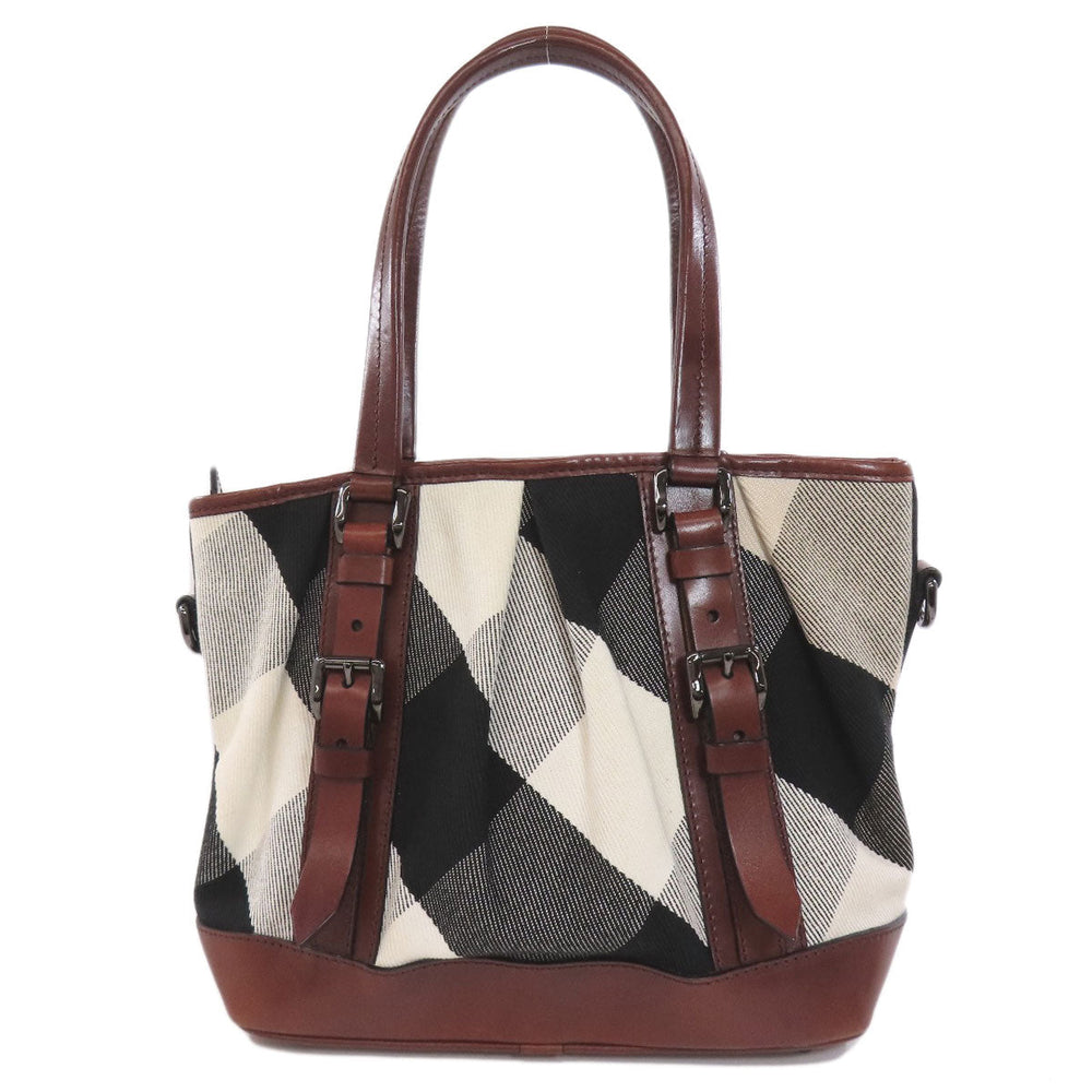 BURBERRY Tote Bag canvas white Check Pattern 2WAY Women Used Authentic