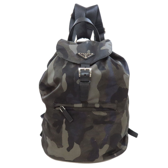 PRADA Backpack Nylon green logoMetal camouflage pattern Women Used Authentic
