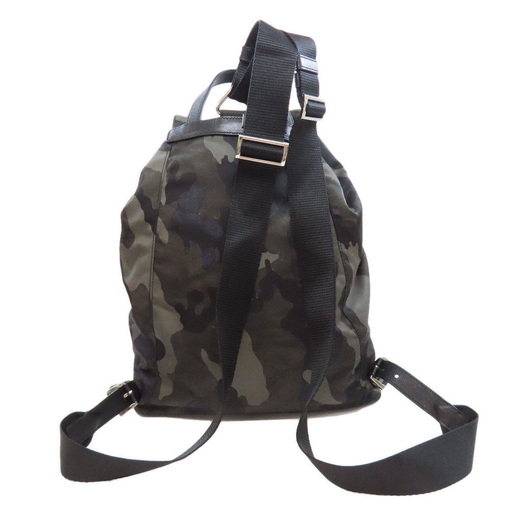 PRADA Backpack Nylon green logoMetal camouflage pattern Women Used Authentic