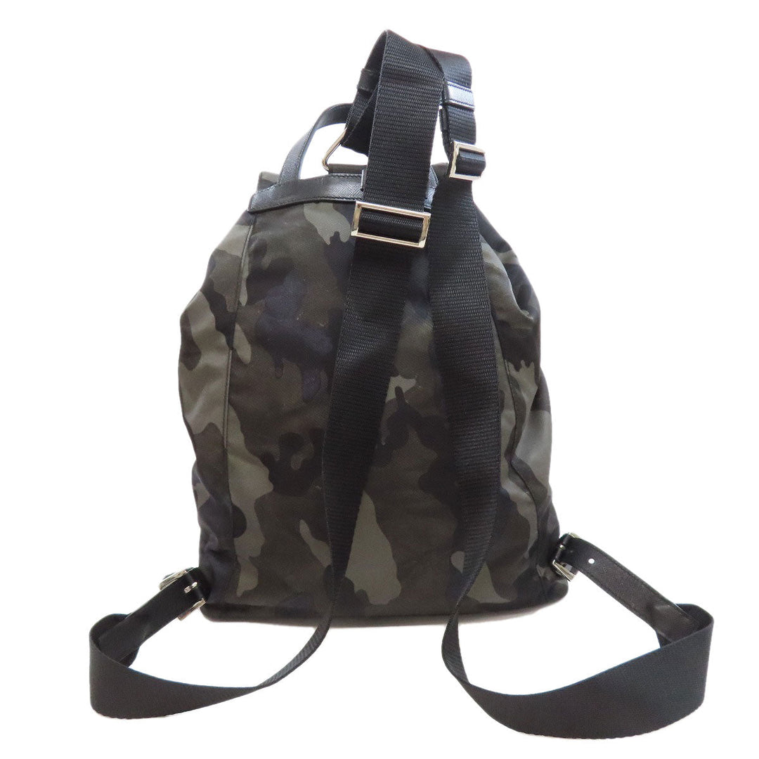 PRADA Backpack Nylon green logoMetal camouflage pattern Women Used Authentic