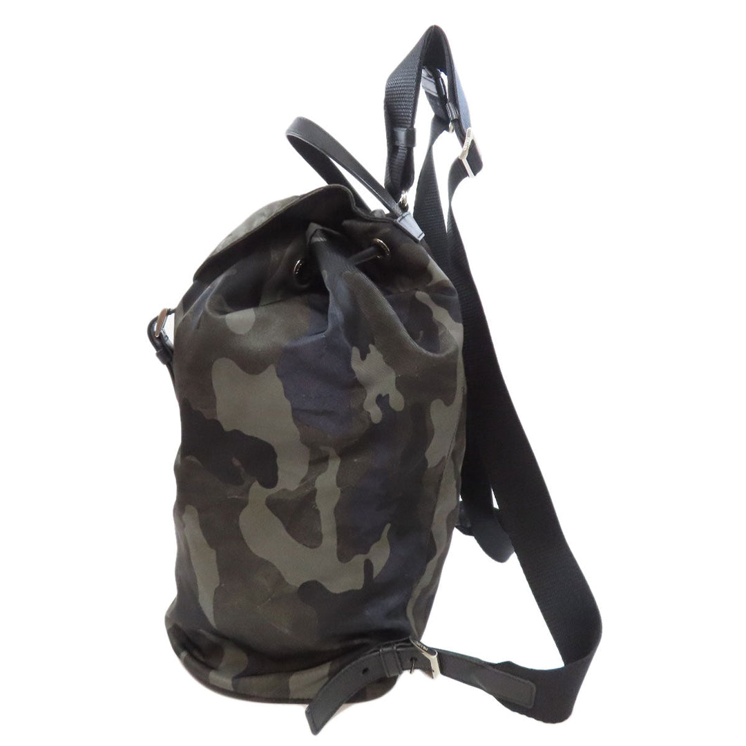 PRADA Backpack Nylon green logoMetal camouflage pattern Women Used Authentic