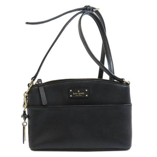 Kate Spade Shoulder Bag leather black logo Long Shoulder Women Used Authentic