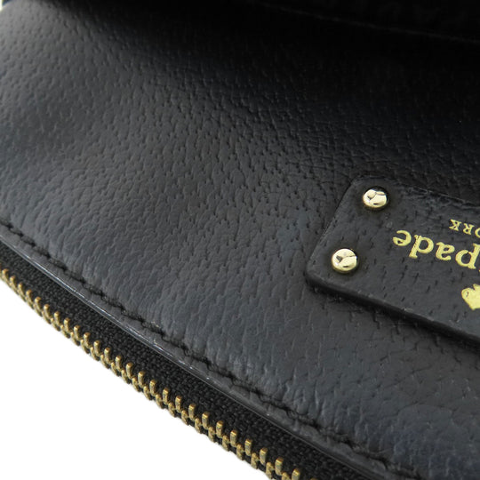 Kate Spade Shoulder Bag leather black logo Long Shoulder Women Used Authentic