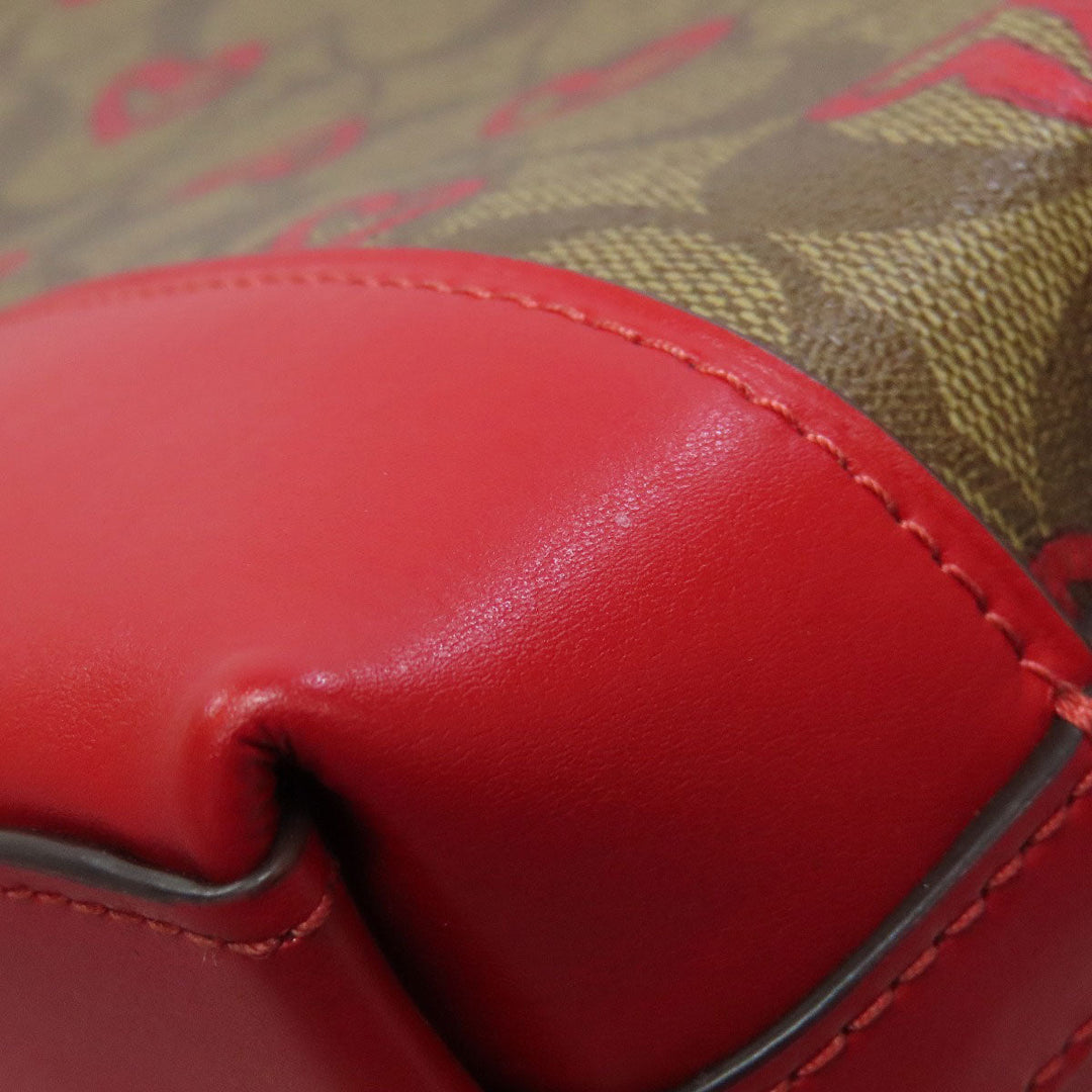 COACH Shoulder Bag 91015 PVC Brown Signature Heart Women Used Authentic