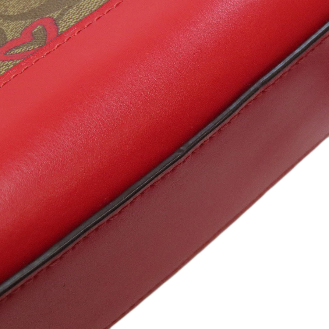 COACH Shoulder Bag 91015 PVC Brown Signature Heart Women Used Authentic