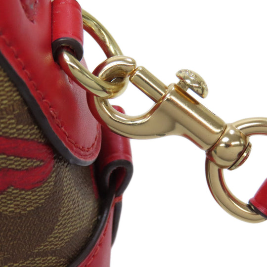 COACH Shoulder Bag 91015 PVC Brown Signature Heart Women Used Authentic