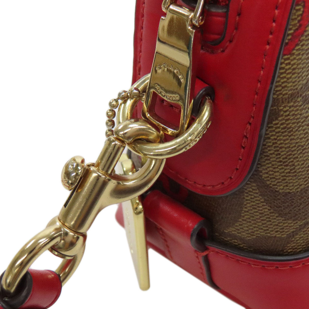 COACH Shoulder Bag 91015 PVC Brown Signature Heart Women Used Authentic