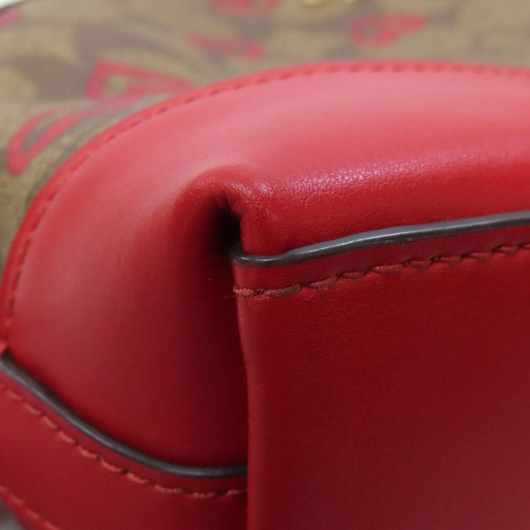 COACH Shoulder Bag 91015 PVC Brown Signature Heart Women Used Authentic