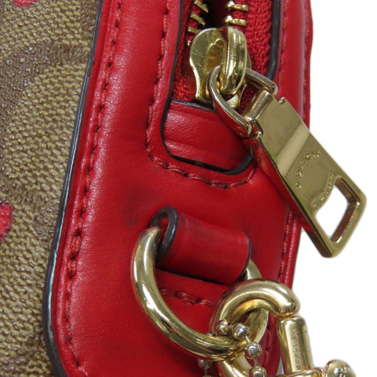 COACH Shoulder Bag 91015 PVC Brown Signature Heart Women Used Authentic