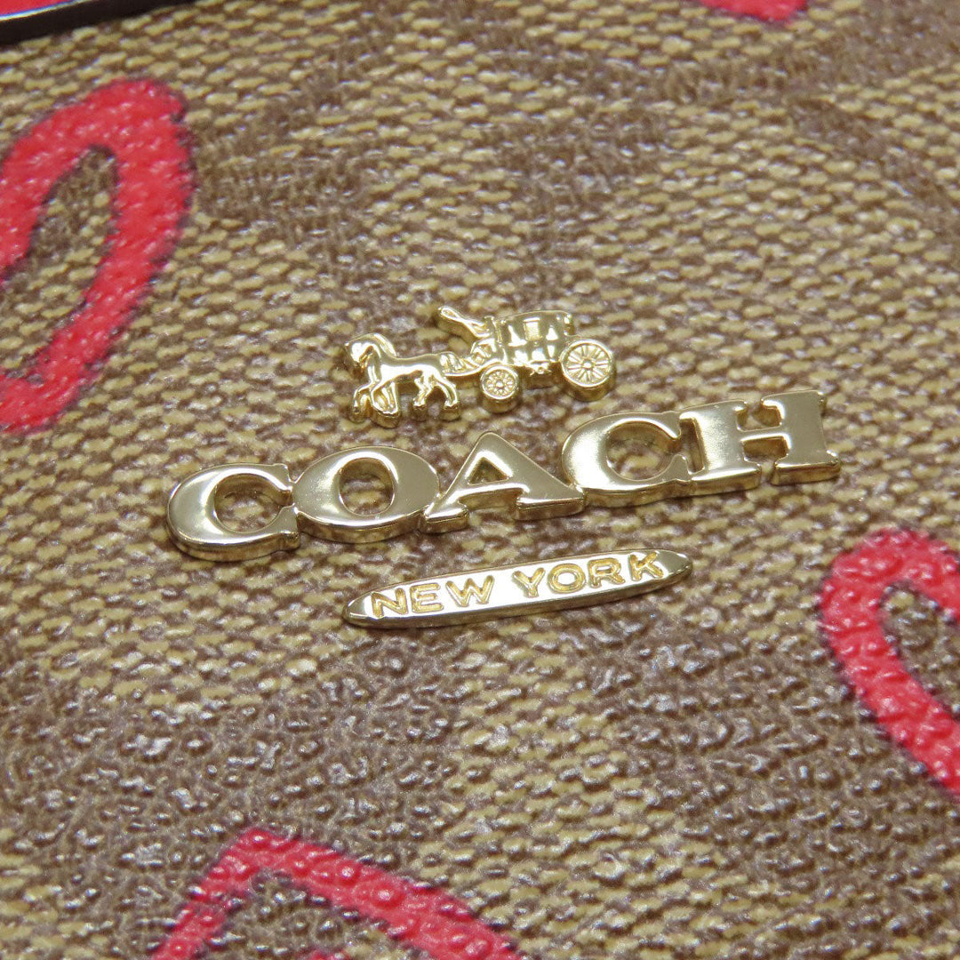 COACH Shoulder Bag 91015 PVC Brown Signature Heart Women Used Authentic