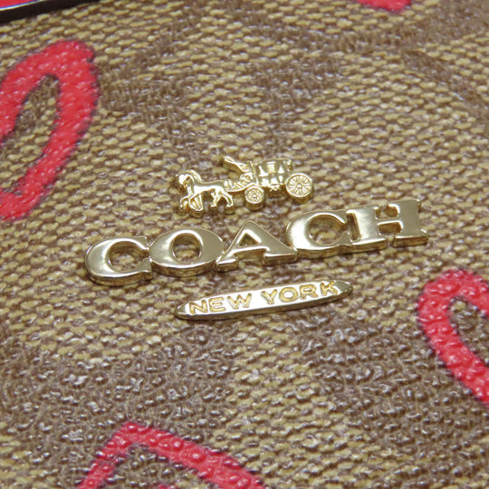 COACH Shoulder Bag 91015 PVC Brown Signature Heart Women Used Authentic