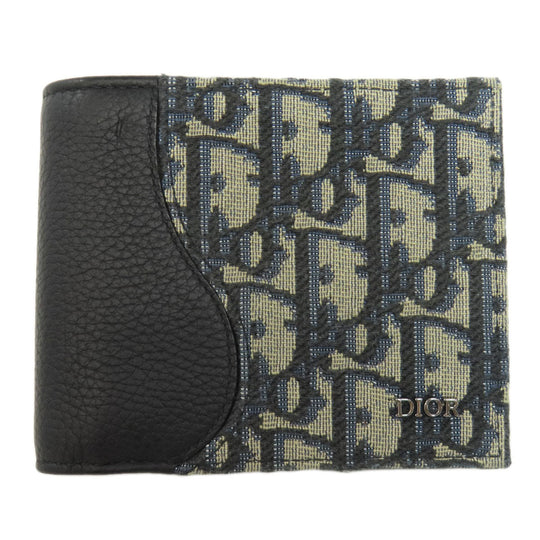 Christian Dior Bifold Wallet leather black Trotter Pattern