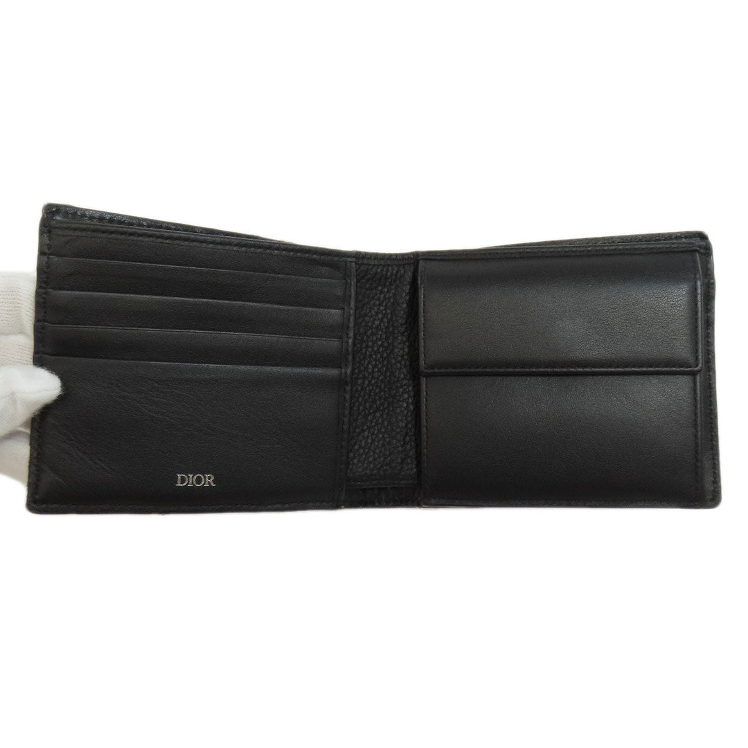 Christian Dior Bifold Wallet leather black Trotter Pattern