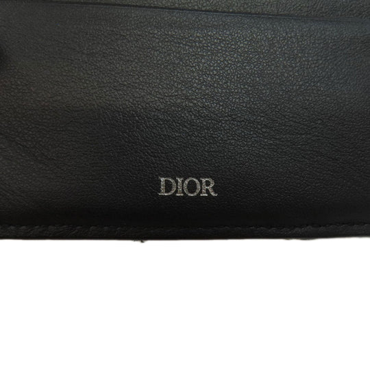 Christian Dior Bifold Wallet leather black Trotter Pattern