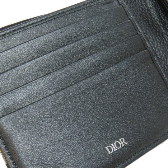 Christian Dior Bifold Wallet leather black Trotter Pattern
