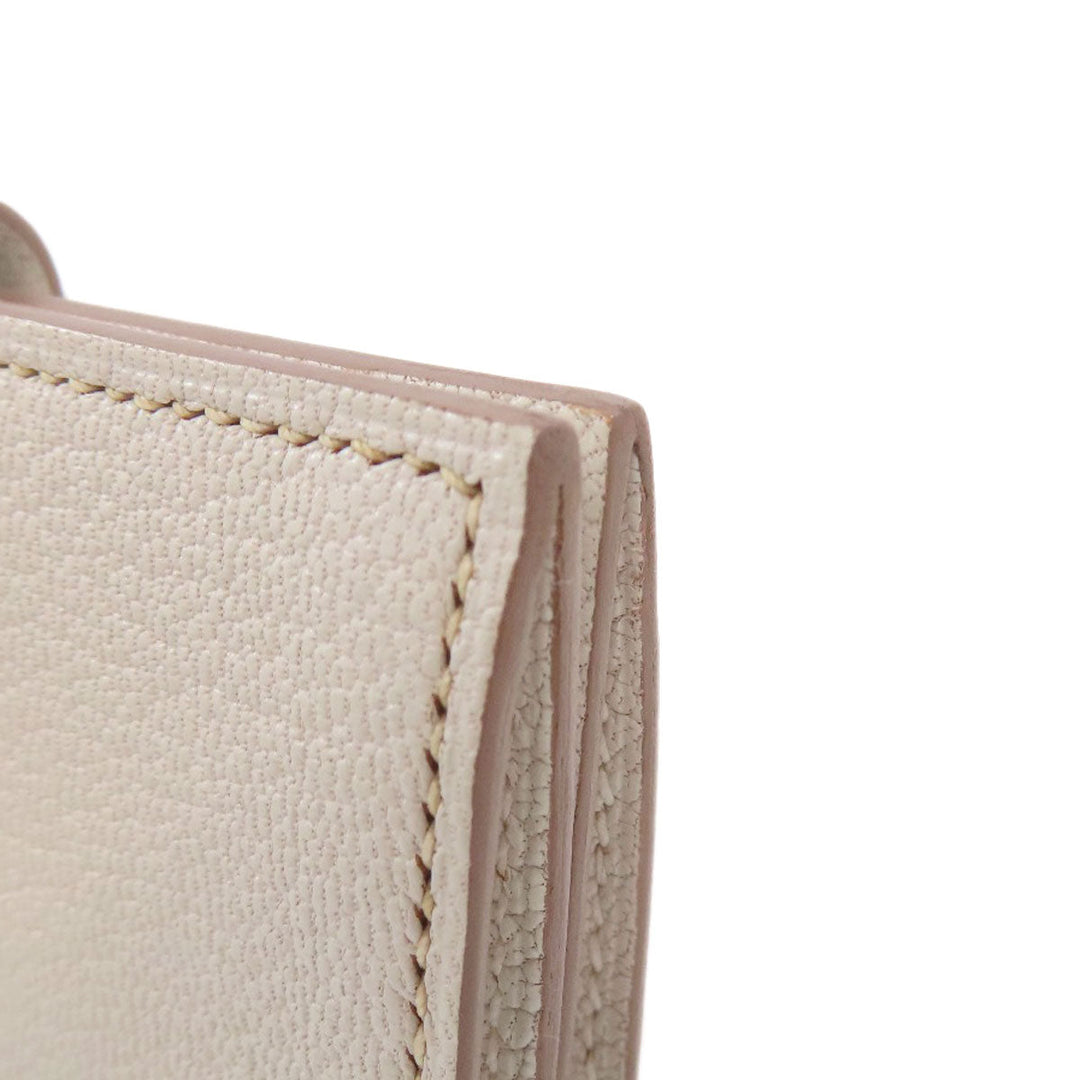 HERMES Card Case leather white Bearn Gold Metal Women Used Authentic