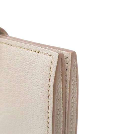 HERMES Card Case leather white Bearn Gold Metal Women Used Authentic