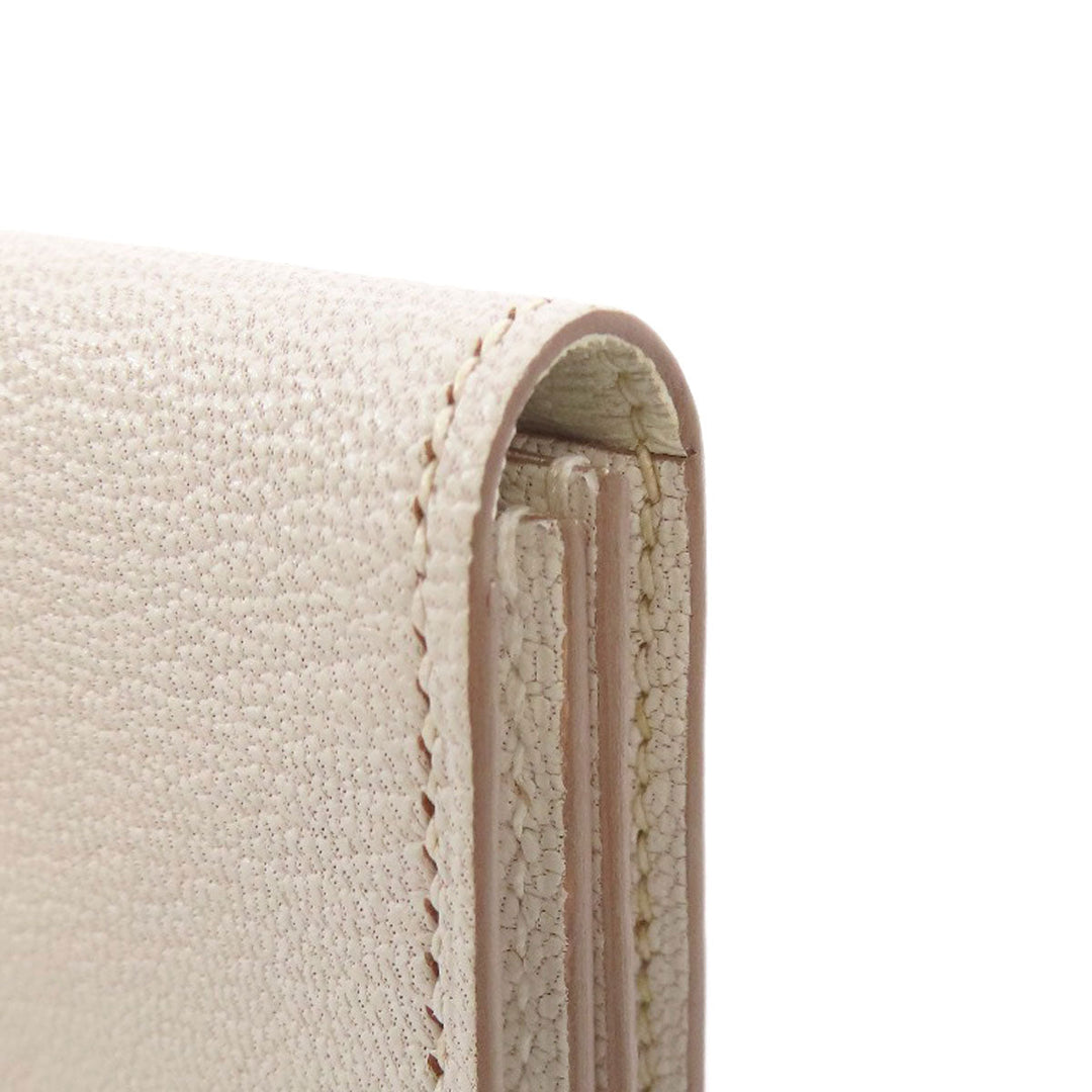 HERMES Card Case leather white Bearn Gold Metal Women Used Authentic