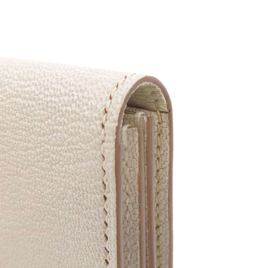 HERMES Card Case leather white Bearn Gold Metal Women Used Authentic