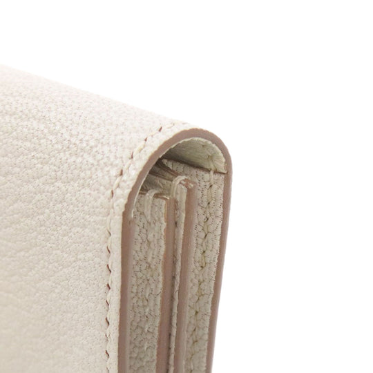 HERMES Card Case leather white Bearn Gold Metal Women Used Authentic