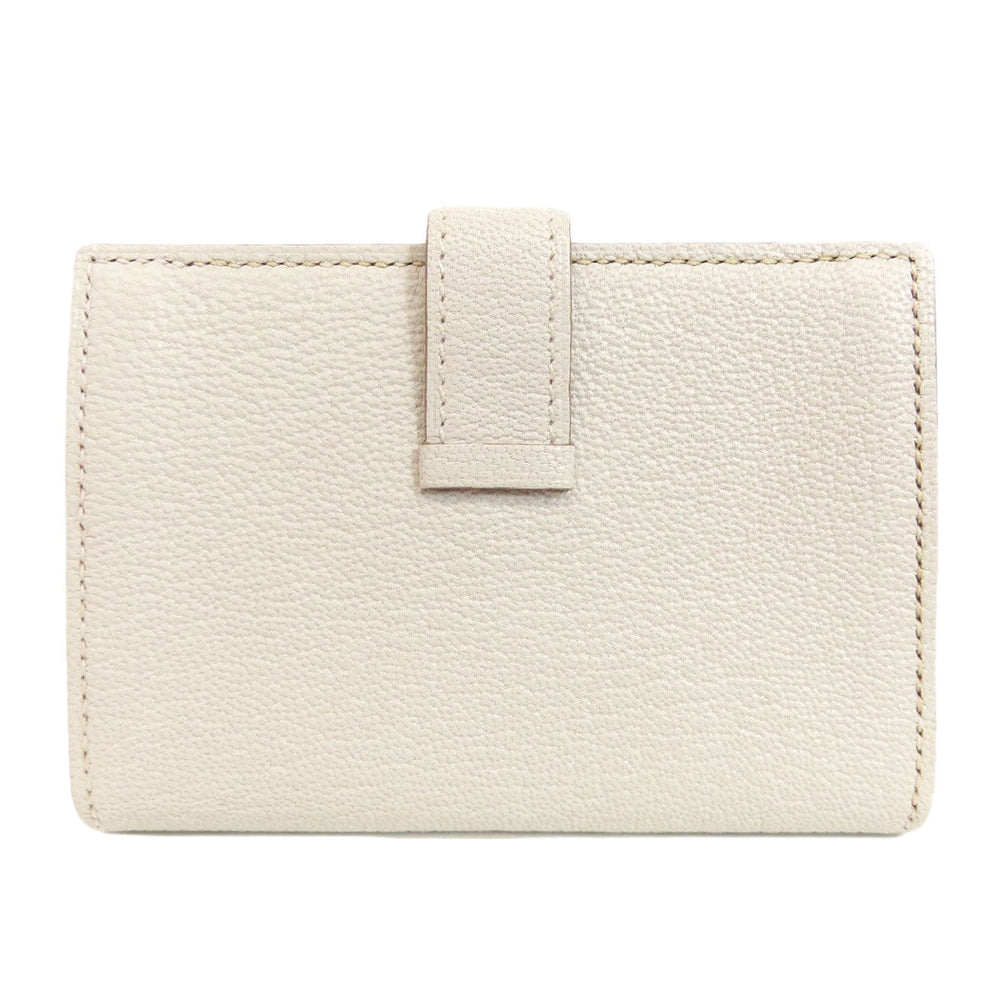 HERMES Card Case leather white Bearn Gold Metal Women Used Authentic