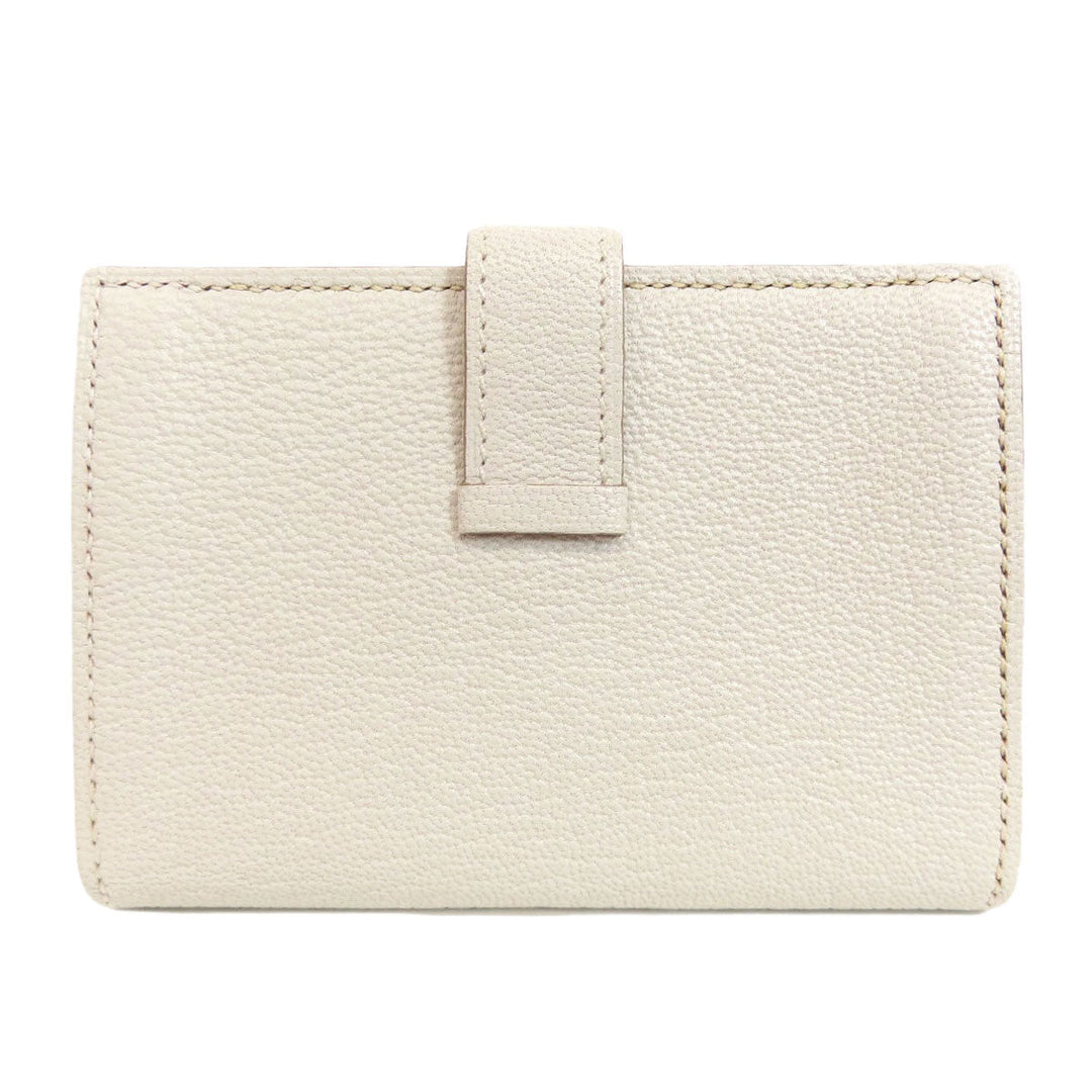 HERMES Card Case leather white Bearn Gold Metal Women Used Authentic
