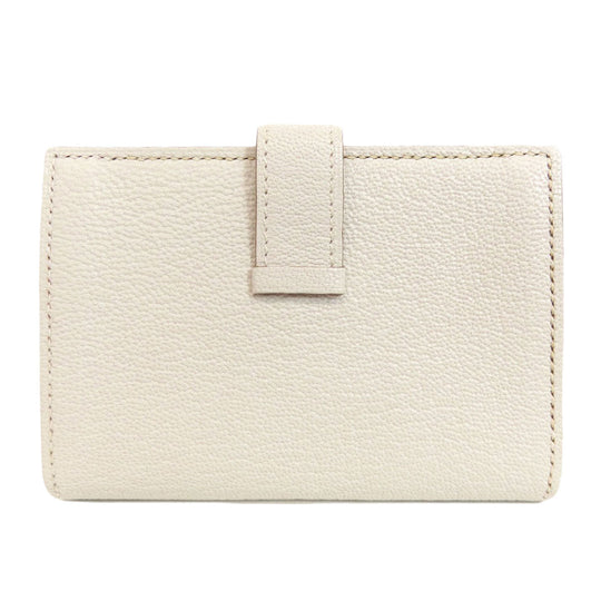 HERMES Card Case leather white Bearn Gold Metal Women Used Authentic
