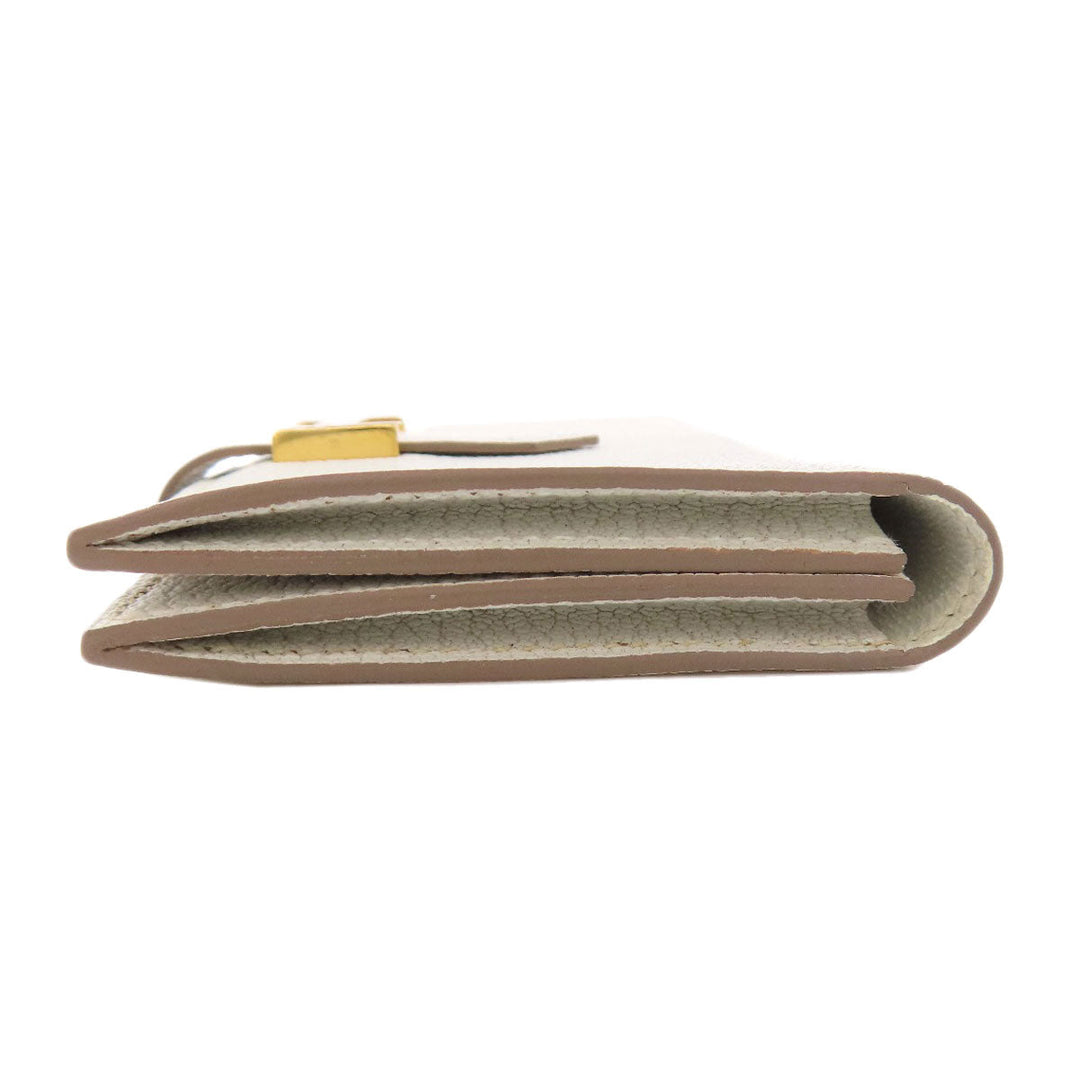 HERMES Card Case leather white Bearn Gold Metal Women Used Authentic
