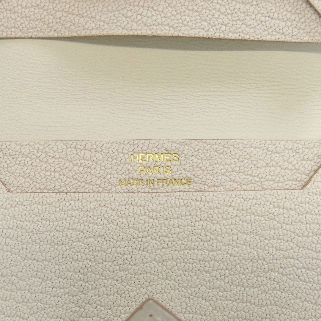 HERMES Card Case leather white Bearn Gold Metal Women Used Authentic