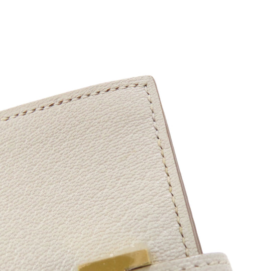 HERMES Card Case leather white Bearn Gold Metal Women Used Authentic