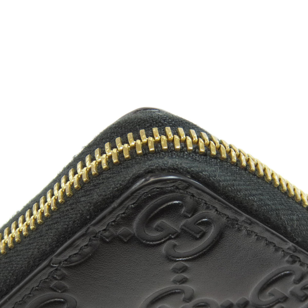 GUCCI Card Case 447939 leather black GG Shima Women Used Authentic