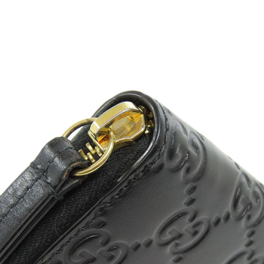 GUCCI Card Case 447939 leather black GG Shima Women Used Authentic