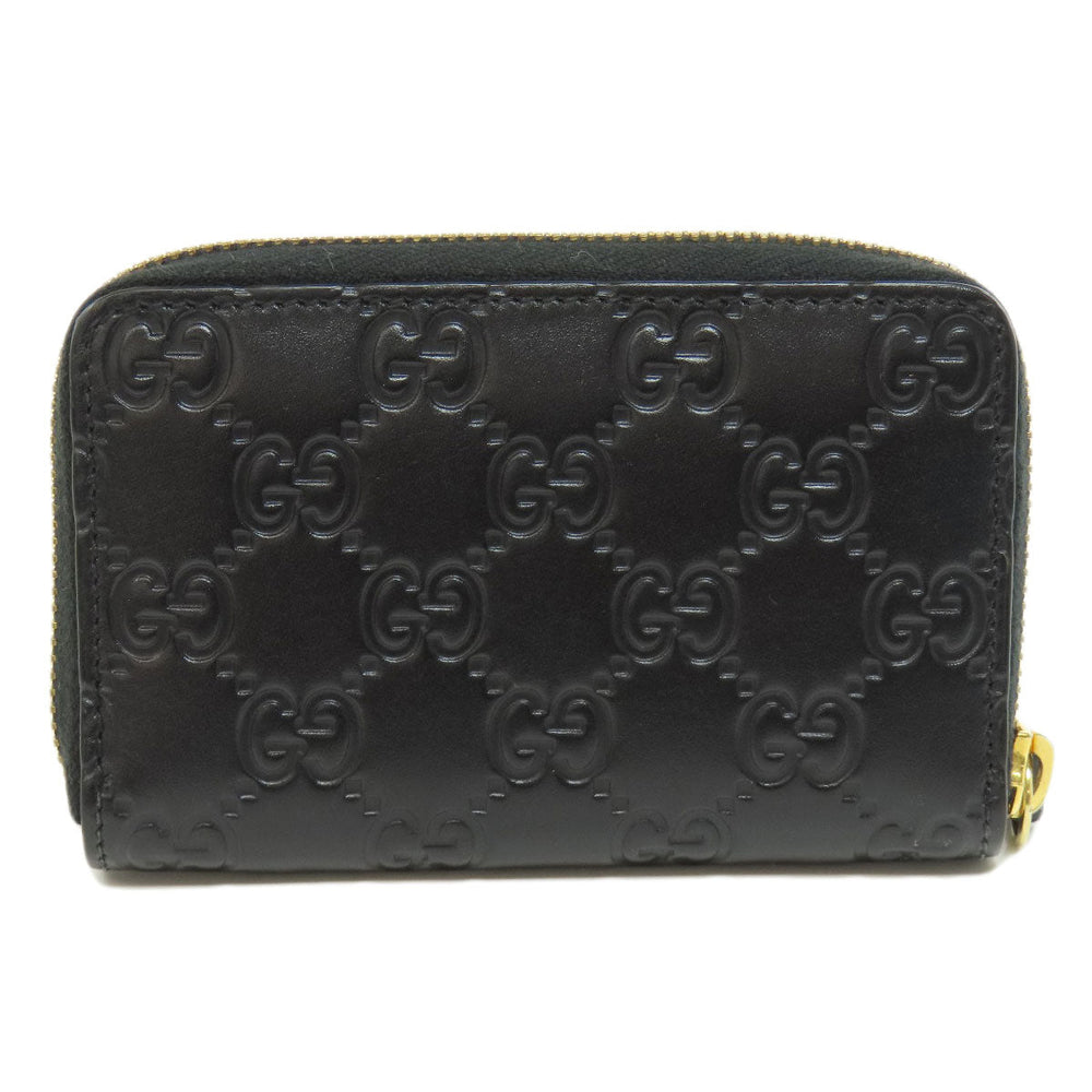GUCCI Card Case 447939 leather black GG Shima Women Used Authentic
