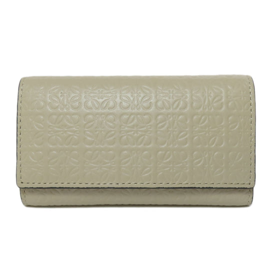 LOEWE Key case Key holder  leather beige Repeat AnagramPattern Women Used Authentic