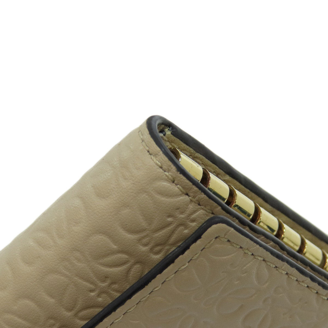 LOEWE Key case Key holder  leather beige Repeat AnagramPattern Women Used Authentic