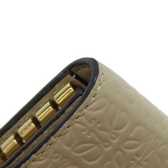 LOEWE Key case Key holder  leather beige Repeat AnagramPattern Women Used Authentic