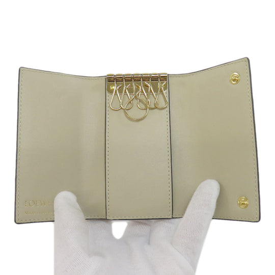 LOEWE Key case Key holder  leather beige Repeat AnagramPattern Women Used Authentic