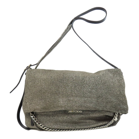 JIMMY CHOO Tote Bag leather gray Biker Chain Women Used Authentic