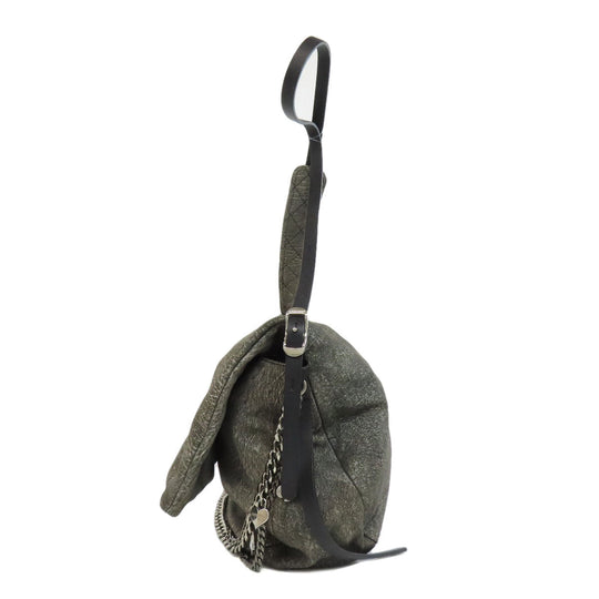 JIMMY CHOO Tote Bag leather gray Biker Chain Women Used Authentic