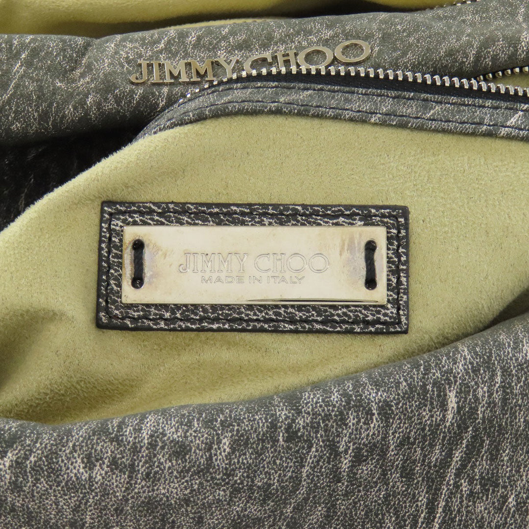 JIMMY CHOO Tote Bag leather gray Biker Chain Women Used Authentic
