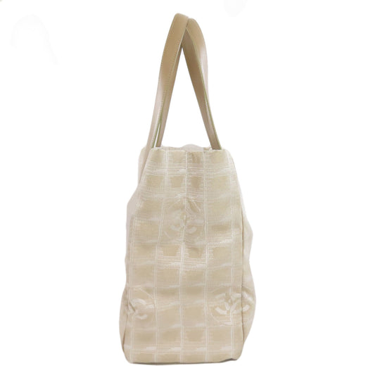 CHANEL Tote Bag Nylon jacquard beige New Travel Line MM Women Used Authentic
