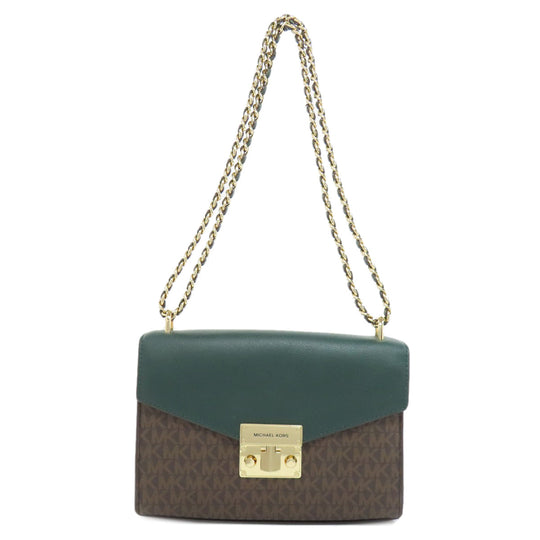 MICHAEL KORS Shoulder Bag PVC Brown MK Signature Chain Bag Women Used Authentic