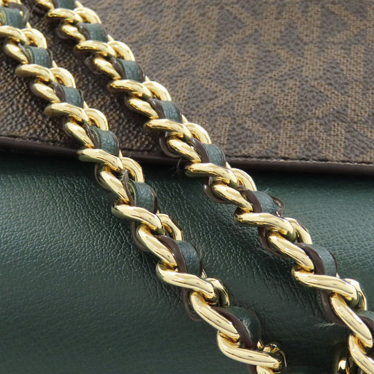 MICHAEL KORS Shoulder Bag PVC Brown MK Signature Chain Bag Women Used Authentic