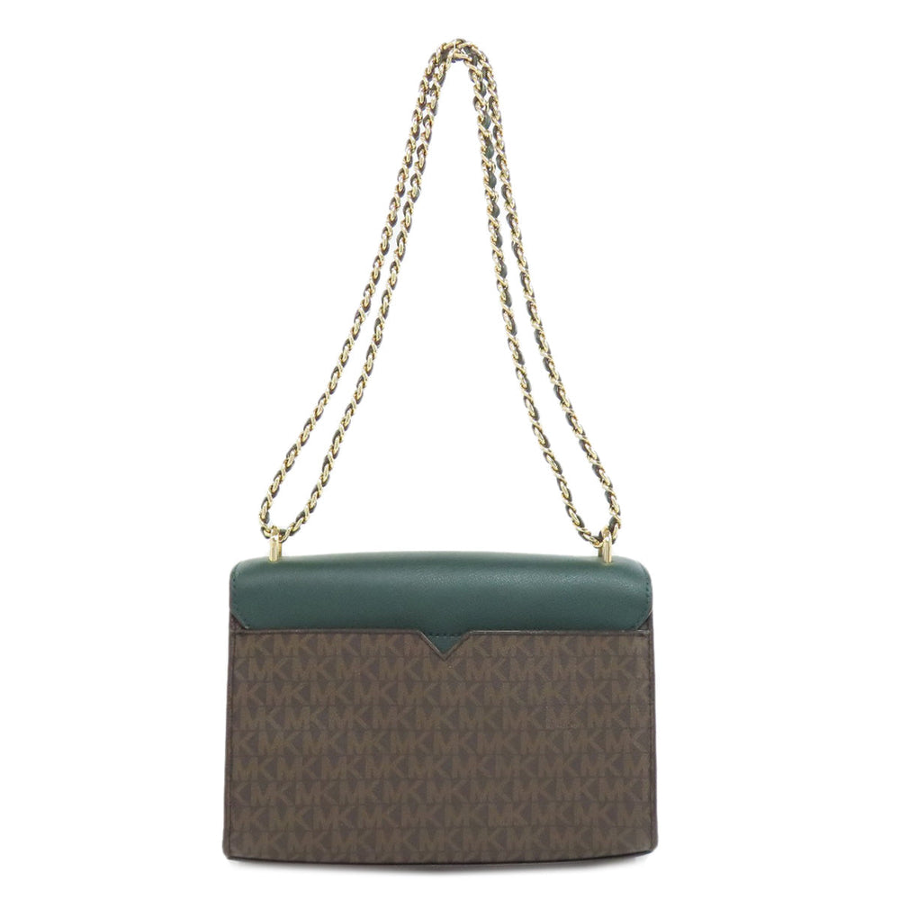 MICHAEL KORS Shoulder Bag PVC Brown MK Signature Chain Bag Women Used Authentic