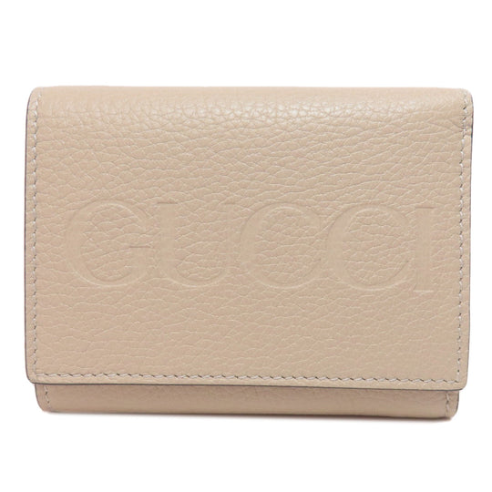 GUCCI Bifold Wallet 731694 leather beige logo Women Used Authentic