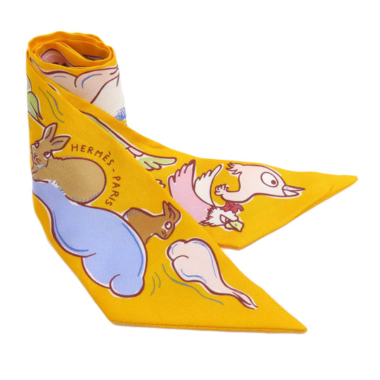 HERMES scarf silk yellow Twilly Women Used Authentic