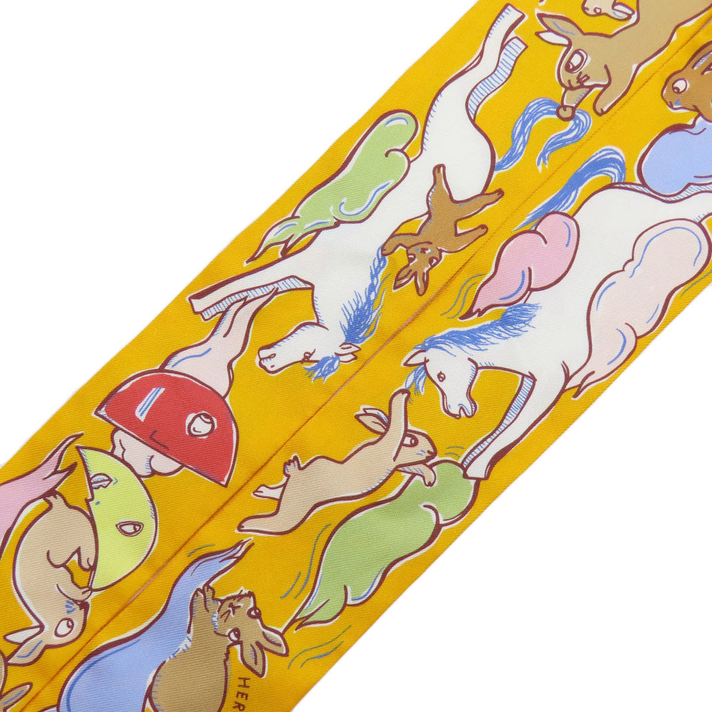 HERMES scarf silk yellow Twilly Women Used Authentic